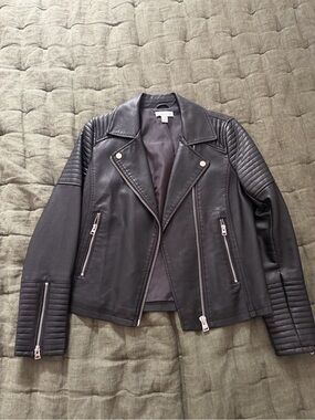 Topshop Black Quilted Leather Moto Jacket